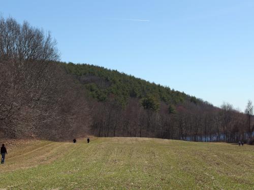 view in March of pasture-side hiking trails and  Powow Hill in northeast Massachusetts