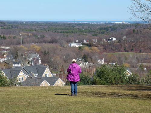 Andee takes in the panorama in March from the viewpoint atop Powow Hill in northeast Massachusetts