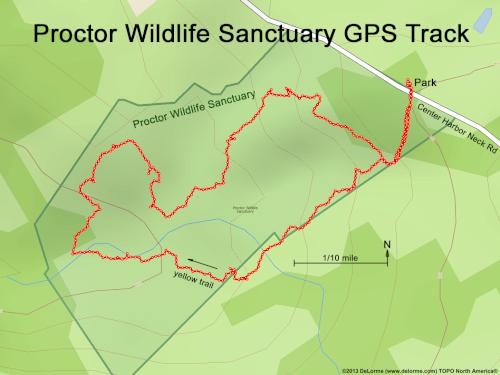 GPS track in February at Proctor Wildlife Sanctuary near Center Harbor in central New Hampshire
