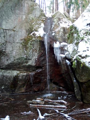 waterfall in January at Pulpit Rock Conservation Area in New Hampshire