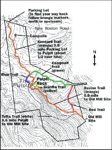 trailmap of Pulpit Rock Conservation Area in New Hampshire
