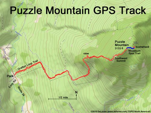 GPS track to Puzzle Mountain in western Maine