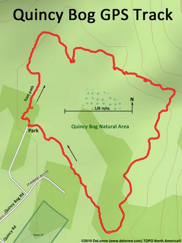 GPS track around Quincy Bog in New Hampshire