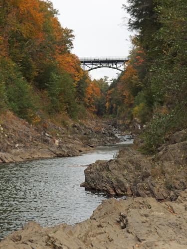 distant view in September of the Route 4 bridge crossing Quechee Gorge in eastern Vermont