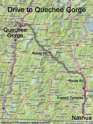 Quechee Gorge drive route