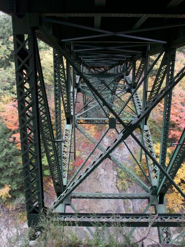 under side of the Route 4 bridge in September crossing Quechee Gorge in eastern Vermont