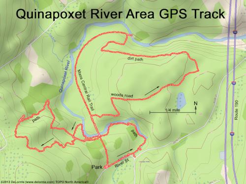 GPS track in August at Quinapoxet River Area near Holden in eastern Massachusetts