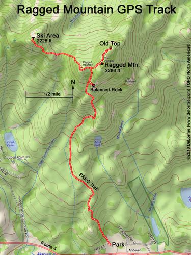 GPS Track to Ragged Mountain in New Hampshire