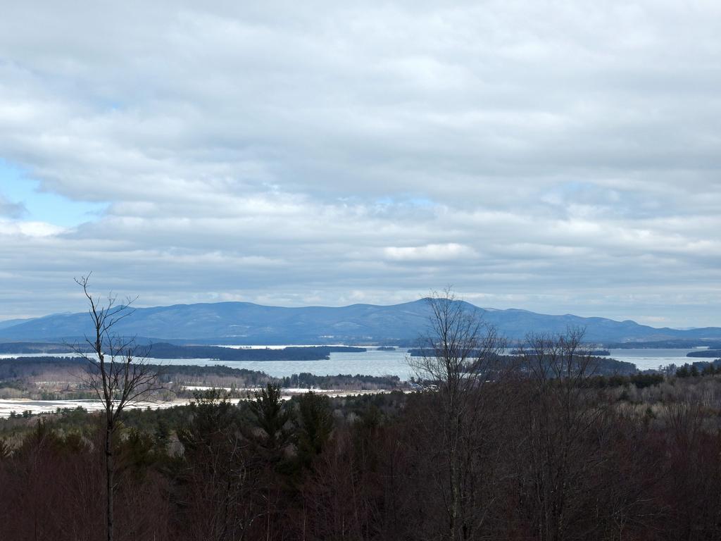 view over Lake Winnipesaukee to the Ossipee Range at Ramblin Vewe Farm in New Hampshire