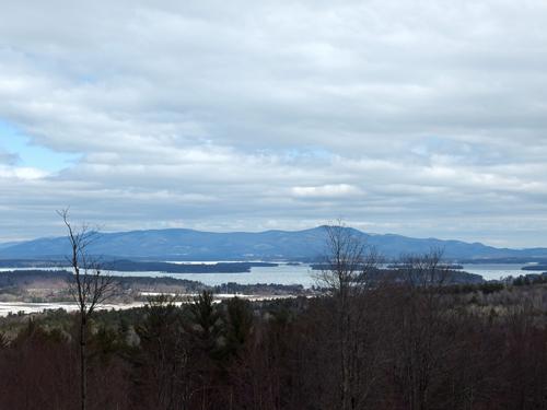 view over Lake Winnipesaukee to the Ossipee Range at Ramblin Vewe Farm in the Lakes Region of New Hampshire