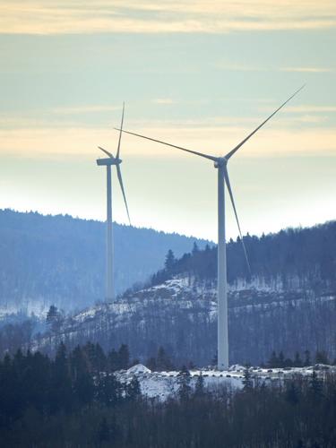 wind turbines as seen from Rattlesnake Mountain in New Hampshire