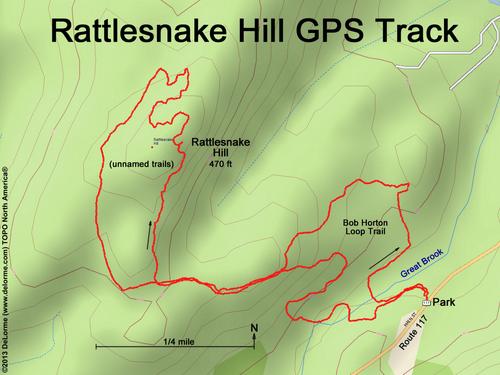 GPS track to Rattlesnake Hill in eastern Massachusetts