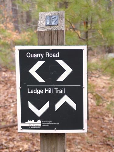 trail junction marker at Ravenswood Park near Gloucester in Massachusetts