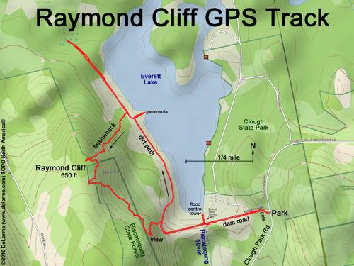 GPS track to Raymond Cliff in southern New Hampshire