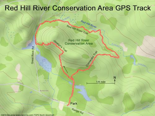 GPS track in February at Red Hill River Conservation Area near Sandwich in central New Hampshire