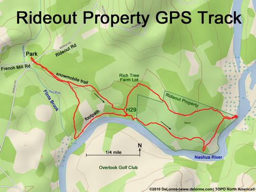 GPS track through Rideout Property in southern New Hampshire
