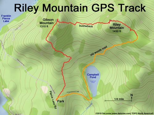 GPS track to Riley Mountain and Gibkson Mountain in southern New Hampshire