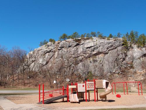 a view as seen from the base playground of Rock Rimmon cliff at Manchester in New Hampshire