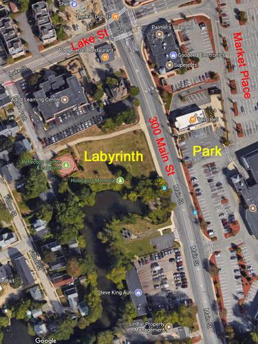 Labyrinth location and parking in downtown Nashua, New Hampshire