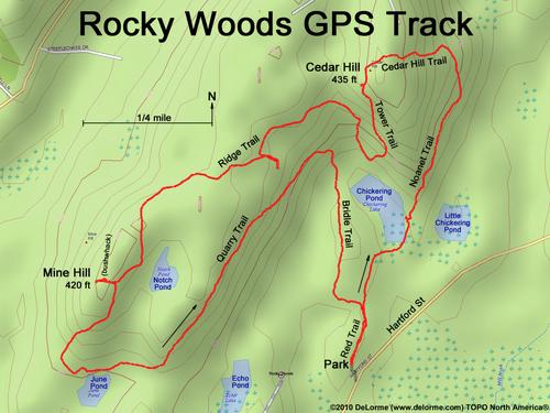 GPS track through Rocky Woods in eastern Massachusetts