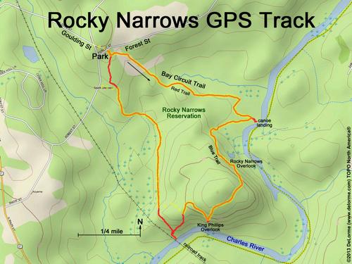 GPS track at Rocky Narrows Reservation in eastern Massachusetts