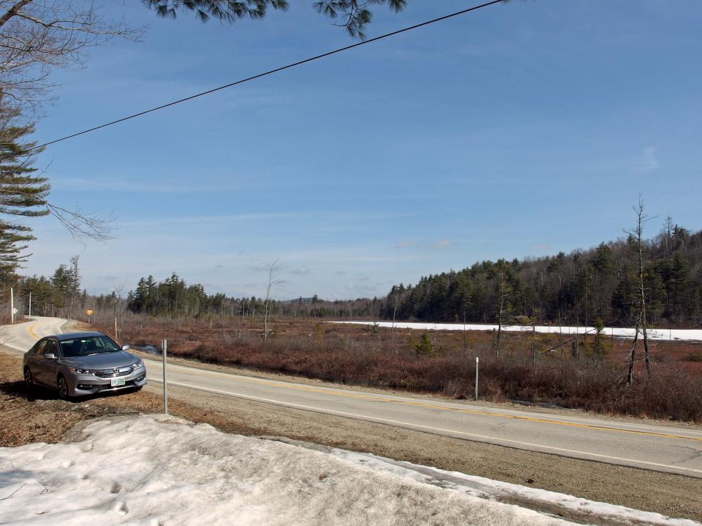 roadside parking in April to bushwhack Rollstone Mountain in southwestern New Hampshire