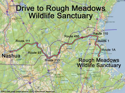 Rough Meadows Wildlife Sanctuary drive route