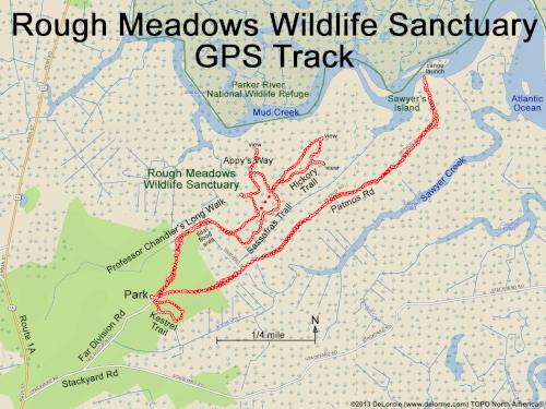 GPS track at Rough Meadows Wildlife Sanctuary in eastern Massachusetts