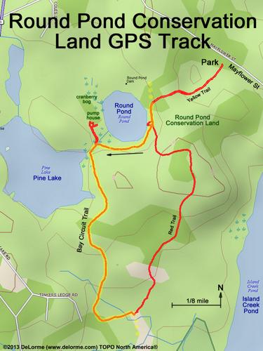 GPS track at Round Pond Conservation Land in eastern Massachusetts