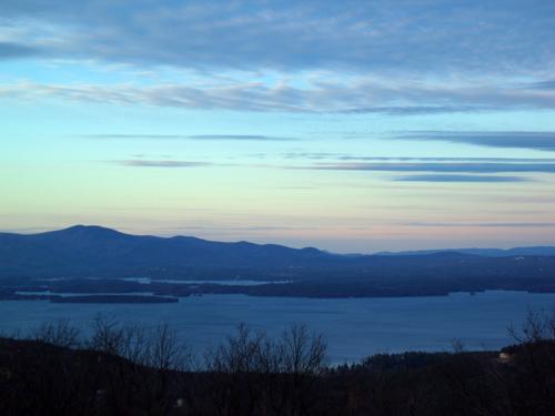 late-afternoon view across Lake Winnipesaukee in December from Mount Rowe in New Hampshire