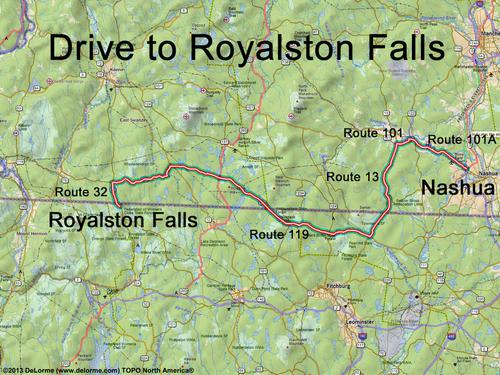 Royalston Falls drive route
