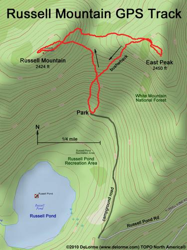 GPS track to Russell Mountain near Franconia Notch in New Hampshire