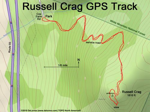 GPS track to Russell Crag near Franconia Notch in New Hampshire