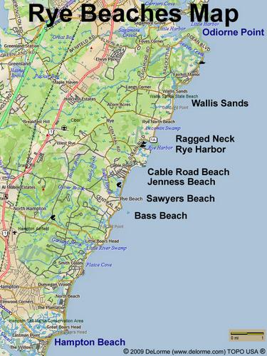 map of ocean beaches at Rye in New Hampshire