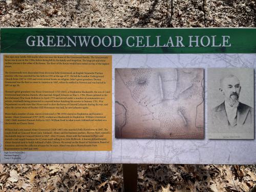 Greenwood Cellar Hole at Saddle Hill Nature Walk in eastern Massachusetts