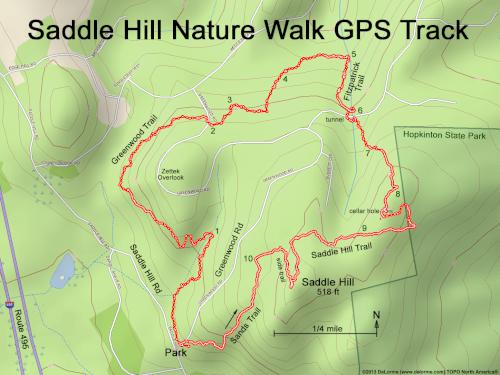 GPS track in March at Saddle Hill Nature Walk in eastern Massachusetts