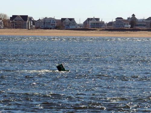 tide-driven marker buoy in March in the Merrimack River at Salisbury Beach State Reservation in eastern Massachusetts