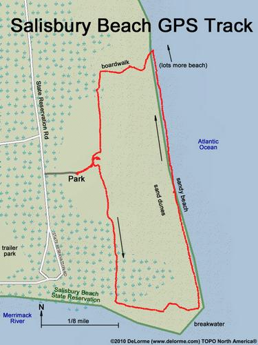 GPS track on Salisbury Beach in eastern Massachusetts