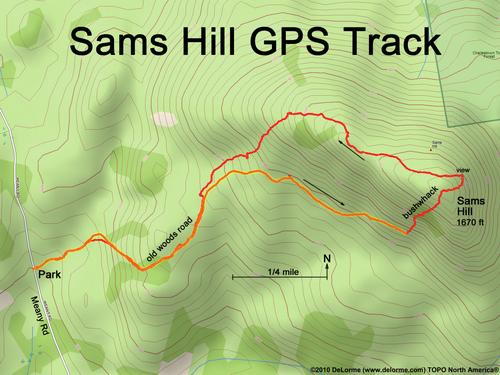 GPS track to Sams Hill in southwestern New Hampshire
