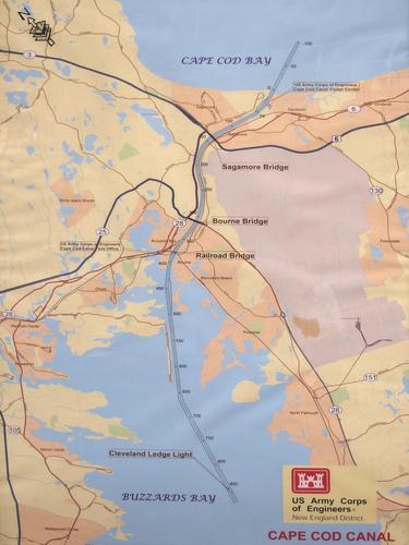 Canal map posted at the Cape Cod Canal Visitor Center in Sandwich in eastern Massachusets