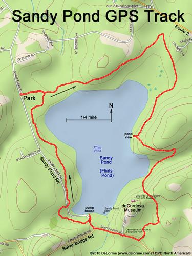 GPS track around Sandy Pond in eastern Massachusetts