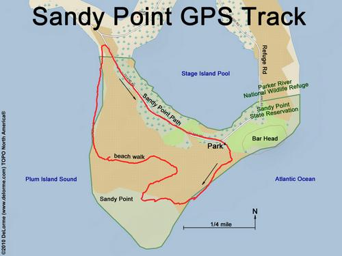 GPS track around Sandy Point in northeastern coastal Massachusetts