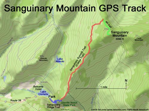 GPS track to Sanguinary Mountain in New Hampshire