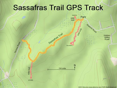 GPS track in February at Sassafras Trail near Westford in northeast MA