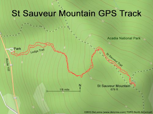 GPS track to St Sauveur Mountain in Acadia National Park, Maine