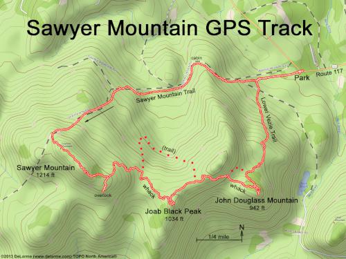 GPS track in July at Sawyer Mountain near Limington in southwest Maine