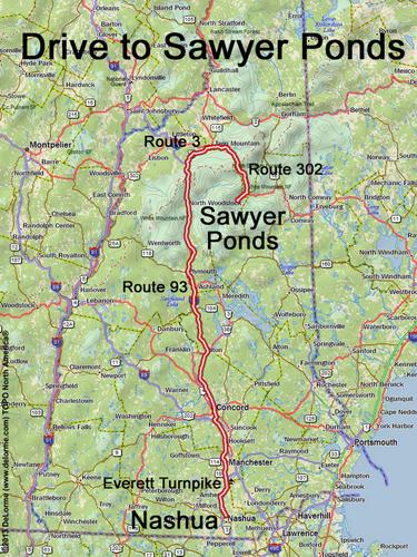 Sawyer Ponds drive route