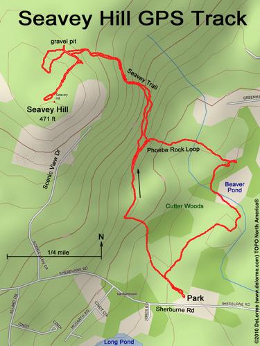 GPS track to Seavey Hill and Cutter Woods in southern New Hampshire