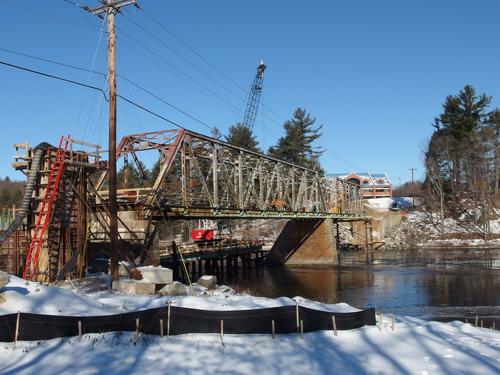 the Sewalls Falls Road bridge over the Merrimack River is under construction at Sewalls Falls Park near Concord in southern New Hampshire