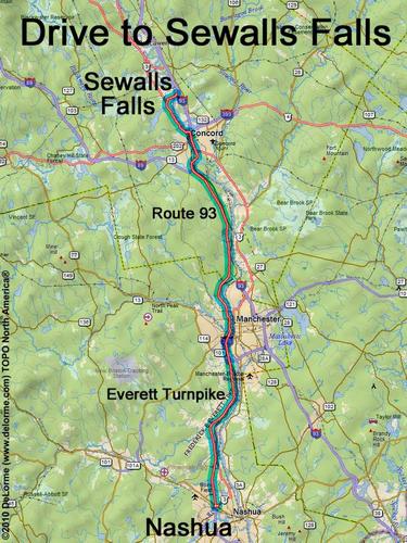 Sewalls Falls Park drive route